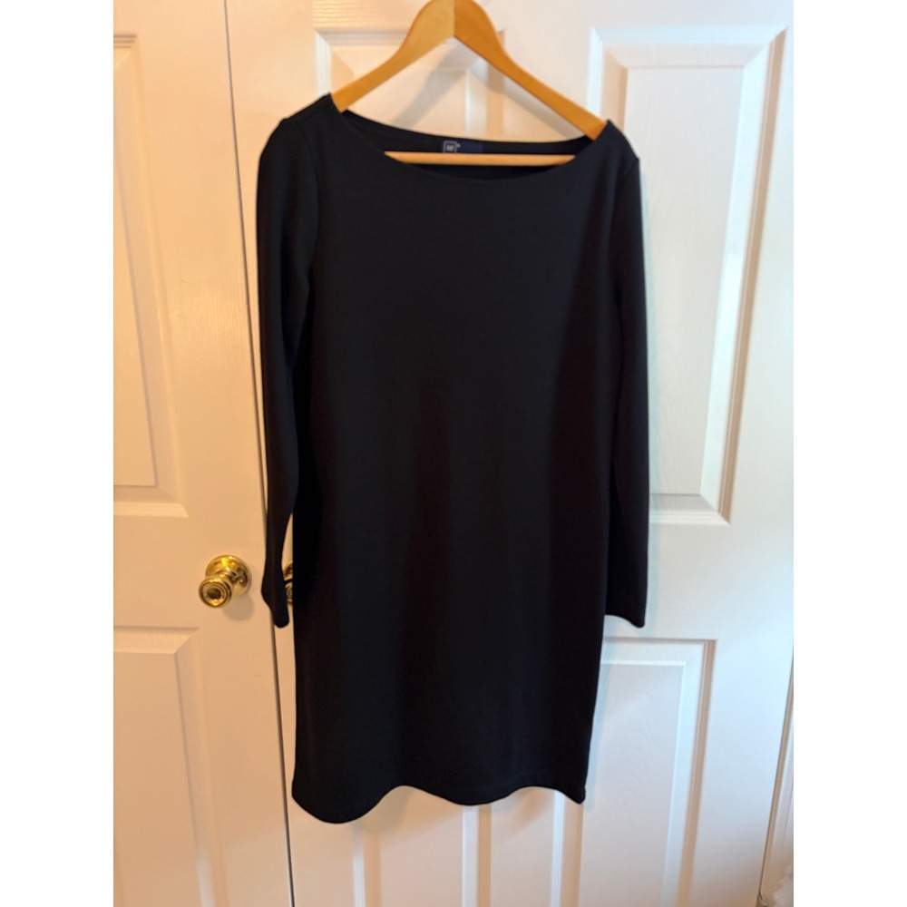 Gap Women Black Long Sleeve Boat Neck Shift Dress Medium Ponte Knit LBD